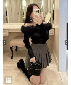 GRL ファーオフショルダーニットトップス【an1271】Sサイズ