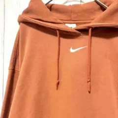 ナイキNIKEオレンジ茶パーカーSスウェット春秋冬メンズライク古着女子ゆるだぼ