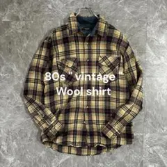 古着【1点物】80s ヴィンテージ チェックウールシャツ アメカジ L ベージュ