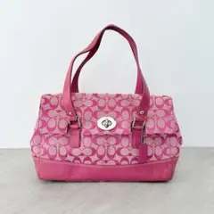COACH コーチ トートバッグ ピンクシグネチャー ターンロック