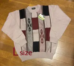 メンズ：幾何学柄ジャガードセーター/Lサイズ