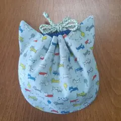 猫柄✕和柄　猫型巾着袋L