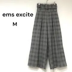 【ベルト付き】emsexcite グレンチェック ハイウエスト ワイドパンツ M