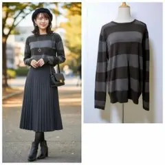 コムサイズム メンズ ボーダー ニット Lサイズ 長袖 セーター シンプル 美品