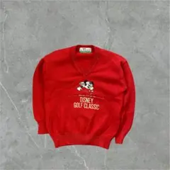 【90s 】Disney ミッキーマウス　赤色セーター　ゴルフ　古着　Lサイズ