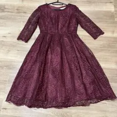 Lace Ladies　7分袖ワンピース　M パーティードレス 結婚式 ボルドー