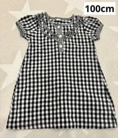 【美品】黒　ブラック　ギンガムチェック ワンピース 100cm 綿100%