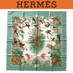HERMES エルメスカレ90 赤道直下 大判スカーフシルク タグ有 グリーンのサムネイル