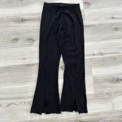 【classical elf】リブ編み ブラック フレアパンツ スリット入り