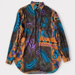 【美品】伊太利屋イタリヤ 総柄ロングシャツ チュニックのサムネイル