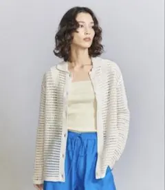 BEAUTY&YOUTH コットンシルク メッシュニットカーディガンのサムネイル