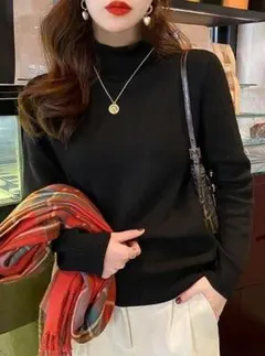 カシミヤタッチハイネックニットトップス