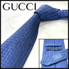 ☆即発 GUCCI ネイビージャガード織 ネクタイ 極美品 高級シルク 上品総柄