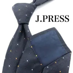 【美品】J.PRESS ネクタイ ドット 小紋柄 格子柄 ネイビー 紺 ホワイト