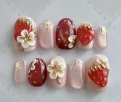 【21】ぷっくりいちごネイル/ショートオーバル