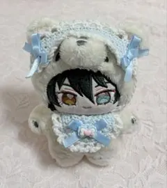 いつぬい ぬい ぬい服 スタイ ヘッドドレス ライトブルー×ホワイト 編み物