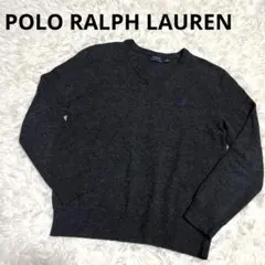 美品✨POLO RALPH LAUREN Vネックニット グレー M 紫刺繍