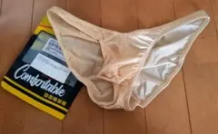 メンズ ビキニブリーフ 光沢素材 ベージュ（M）