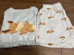 ジェラートピケ　接触冷感プリントTシャツ＆ハーフパンツ　ポケモン　イーブイ