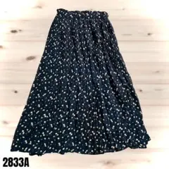 Heather ヘザー ネイビー花柄プリーツロングスカート 2833