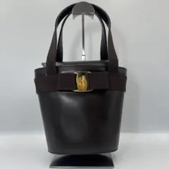 フェラガモ ヴァラ トートバッグ 茶 Ferragamo レザー バケツ型