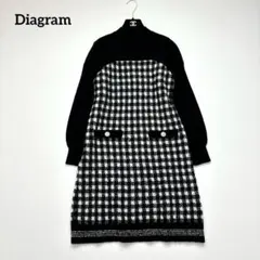 美品✧ ダイアグラム チェックミニニットワンピース ツイード 金ボタン 36