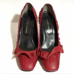【美品】ツモリチサト パンプス レッド 26cモデルサイズ本革 フリルデザイン