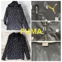 PUMA ナイロン ウインドブレーカー パーカー 総柄 ブラック Lサイズ