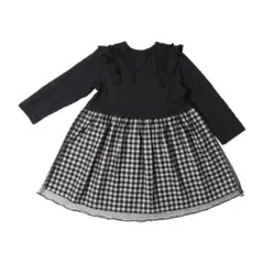 チュールドッキングチェック・花柄切替ワンピース 120cm ブラック