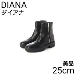 美品 ダイアナ サイドジップ レザー スクエアトゥ ブーツ トラックソール 厚底