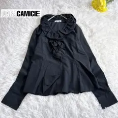 【美品✨ナラカミーチェ】フリル長袖ブラウス ブラック 黒 ストレッチ 透け感なし