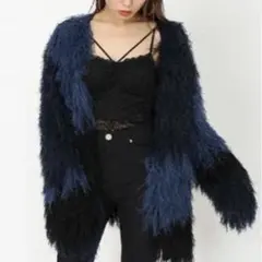 【未使用】ENVYM シャギーカーディガン バイカラー ネイビー ブラック