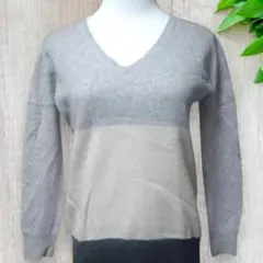 ICB Vネック 薄手ニット セーター S ボーダー ウール×カシミヤ 656