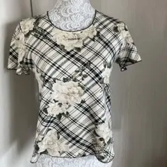 INGEBORG 花柄チェック 半袖Tシャツ
