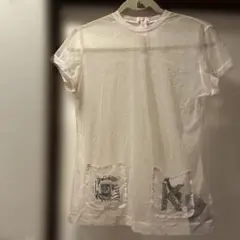 動物柄刺繍ポケット付きシースルーTシャツ