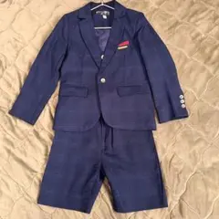 男の子　キッズチェック柄フォーマル3点セット【110】ネイビー　卒業式　入園式