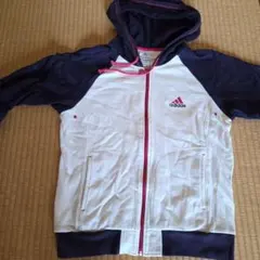 adidas フード付きジャケット ホワイト/ネイビー