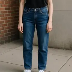 美品 ユニクロ デニムパンツ L 青 ストレート フロント&バックポケット