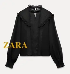 ZARA フリル付きドットメッシュブラウスのサムネイル