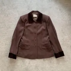 テーラードジャケット 短丈 ブラウン ベロア 昭和レトロ アンティーク 古着