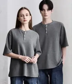 CLEL ファンクショナリーサーマルヘンリーネック半袖Tシャツ 杢グレー S