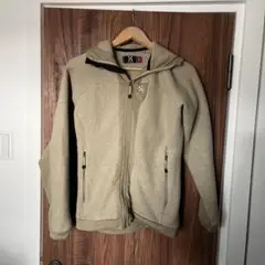 ベージュ フリースジャケット フード付き
