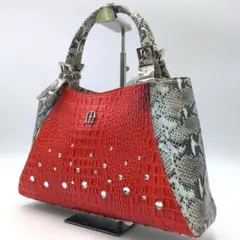 ミケランジェロ ハンドバッグ オーストリッチ クロコ パイソン パッチ 