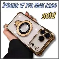 iPhone17　ケース　ProMax　マグセーフ　クリア　リング付き　ゴールド