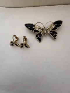 蝶のブローチとイヤリングセット