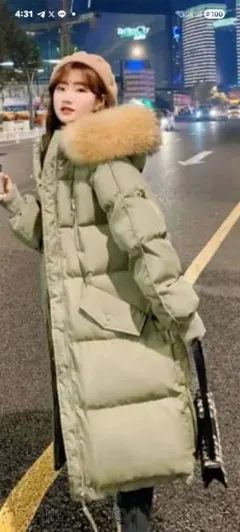 オリーブグリーン フード付きロングコートジャケット