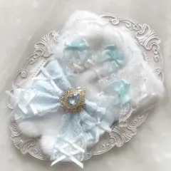 ぬい服　着ぐるみ　10〜12cm用　白 水色 ねこ チェーンフック付き