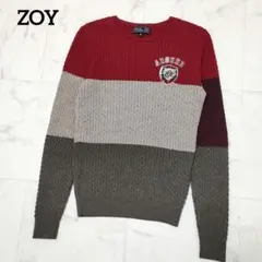 ZOY　ゴルフウェア　ケーブルニット　セーター　カラー切り替え　ロゴ　サイズ38