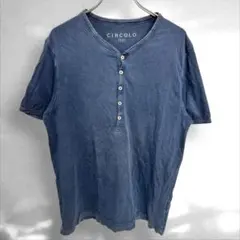 D2》CIRCOLO チルコロ　半袖ヘンリーネックTシャツ　M ネイビーのサムネイル