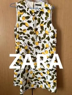 ZARA ザラ BASIC レモン柄 ノースリーブワンピース M
